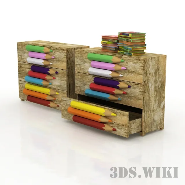child-room – Old wooden cabinet for the nursery 3ds Max