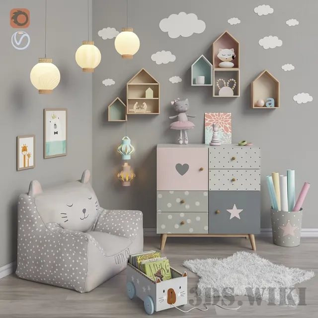 child-room – Toy cats and furniture 3ds Max