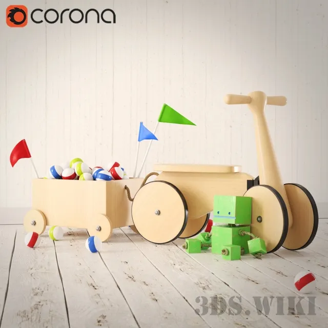 child-room – Wooden car with toys 3ds Max