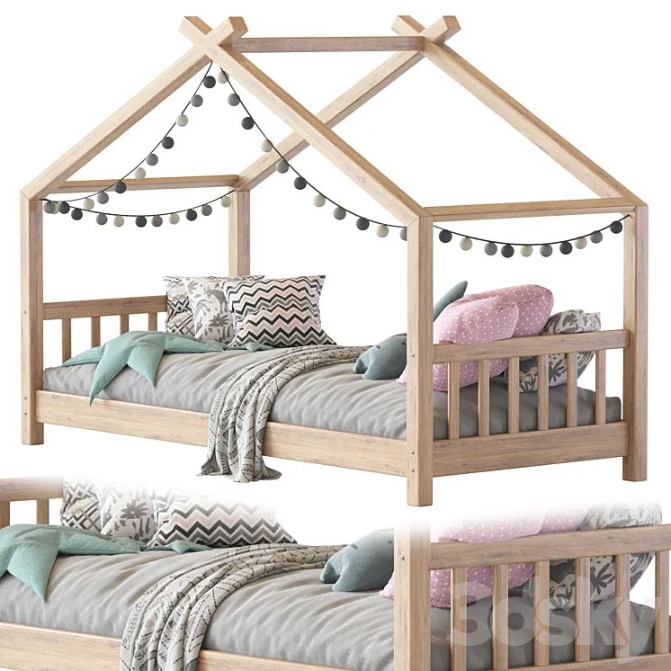 Children bed wood house 3DS Max