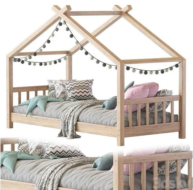 Children bed wood house 3dsMax Model