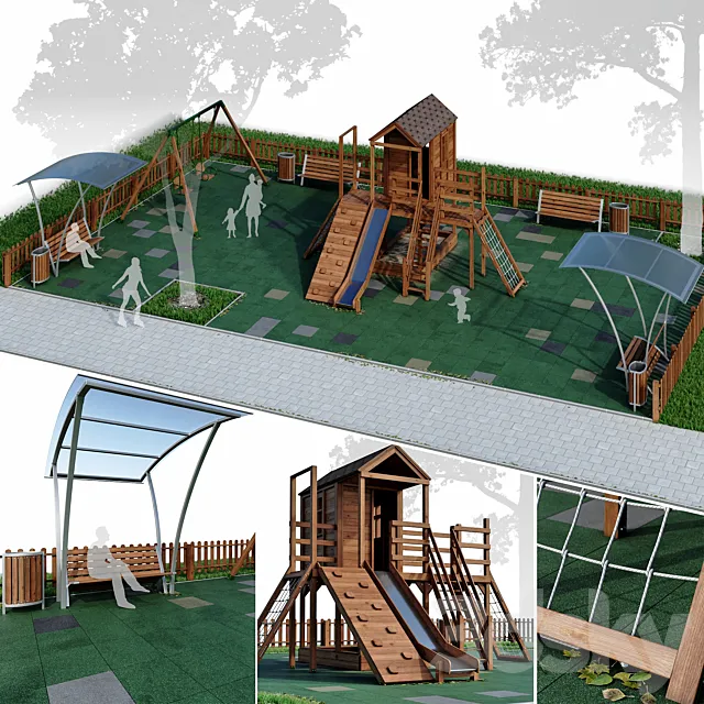 Children playground “Forest House”. Playground 3ds Max