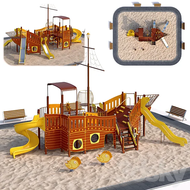 Children playground ship. Boat. Sailboat 3ds Max