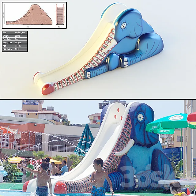 Children waterslide: Elephant Slide. 3DSMax File