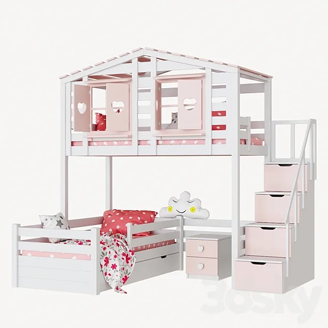 Children’s 2-level bed lodge Bilbao set 2 3DS Max Model