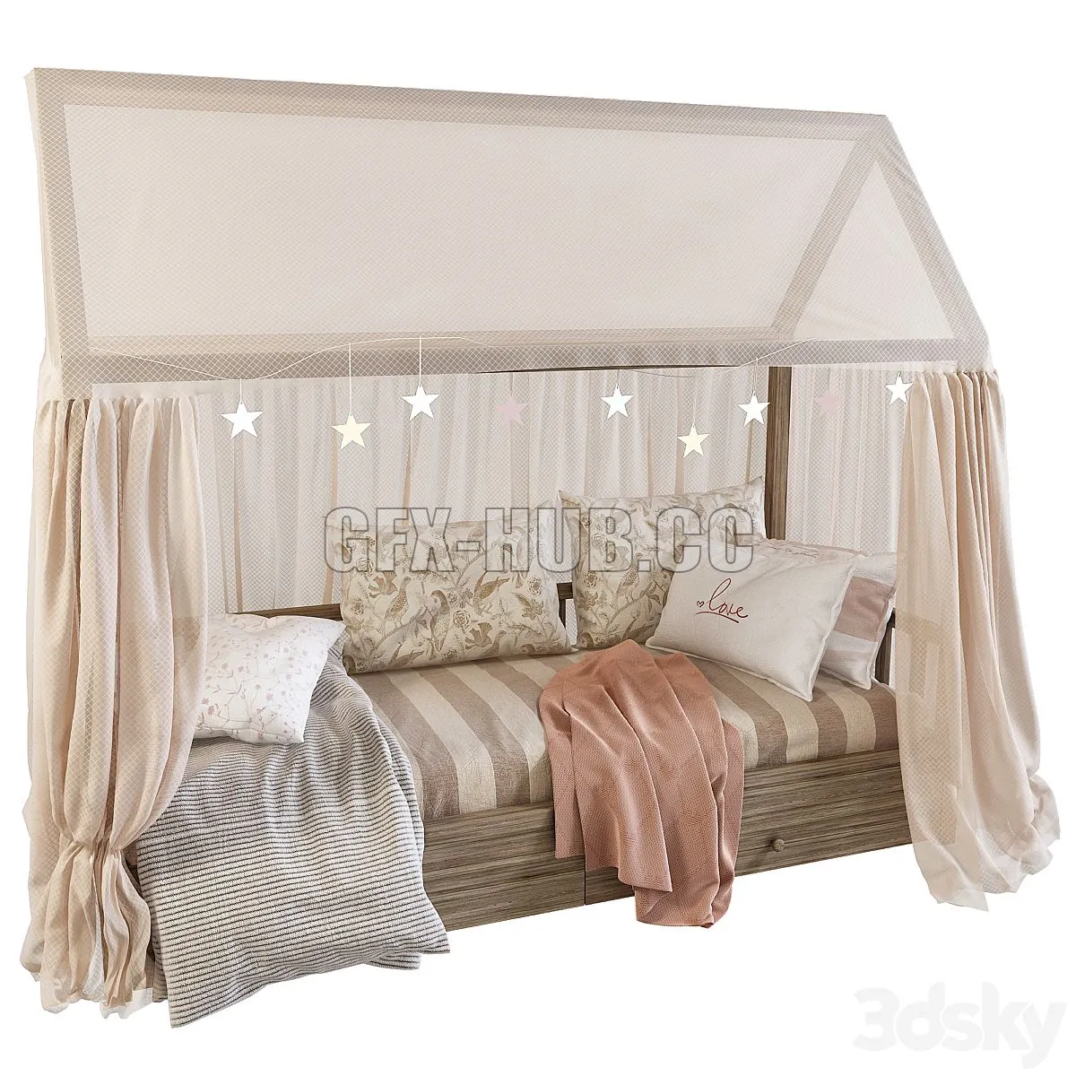 Childrens bed with columns 4 3dsMax Model