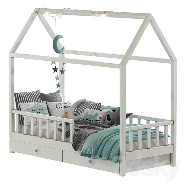 Childrens bed with columns 6 3DS Max Model