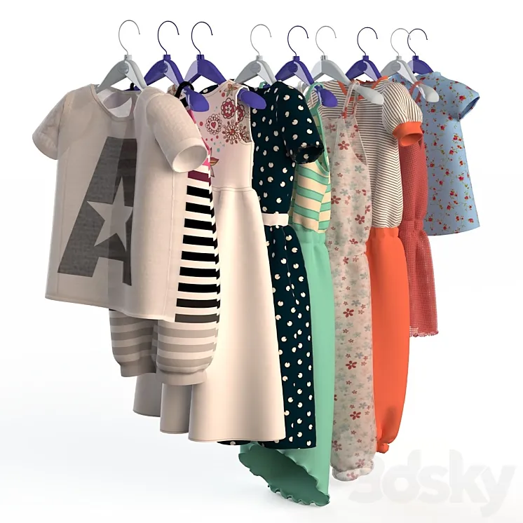 Children's clothing on hangers 3DS Max