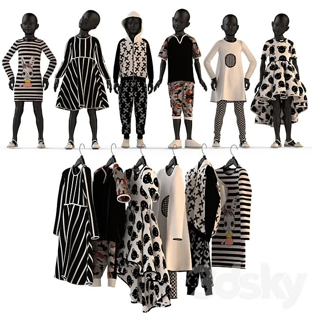 Children’s clothing on mannequins and hangers 3DSMax File