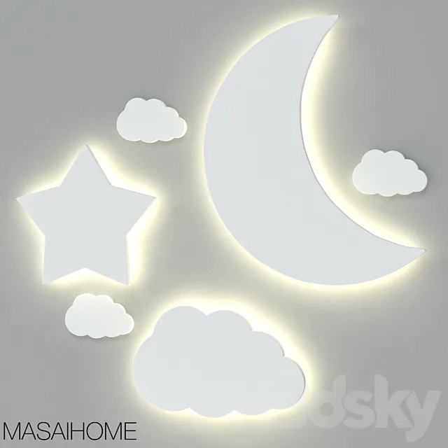 Children’s lamps with front illumination “Moon star and cloud” MASAIHOME 3DS Max Model