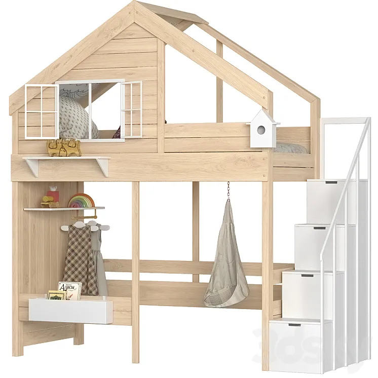 Children's loft bed Cozy Nest with a chest of drawers 3DS Max