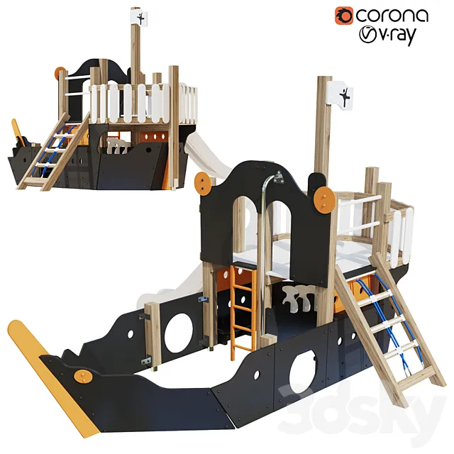 Childrens playground “Pirate ship” color set 3ds Max