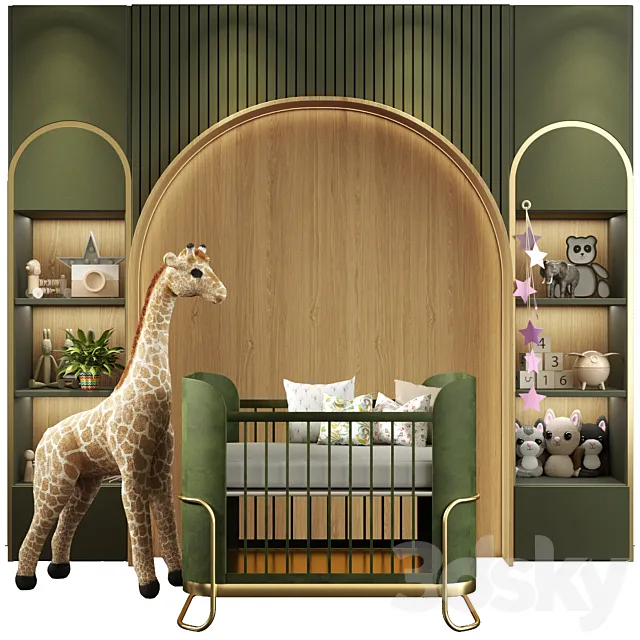 Children’s room with toys and a crib.  Children’s room 3ds Max