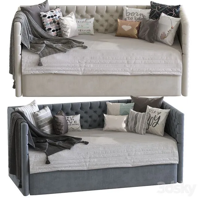 Childrens sofa bed with decorative pillows 5 3dsMax Model