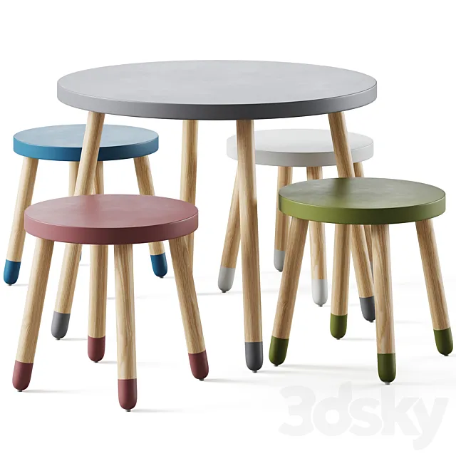 Childrens table and stools by Flexa 3ds Max