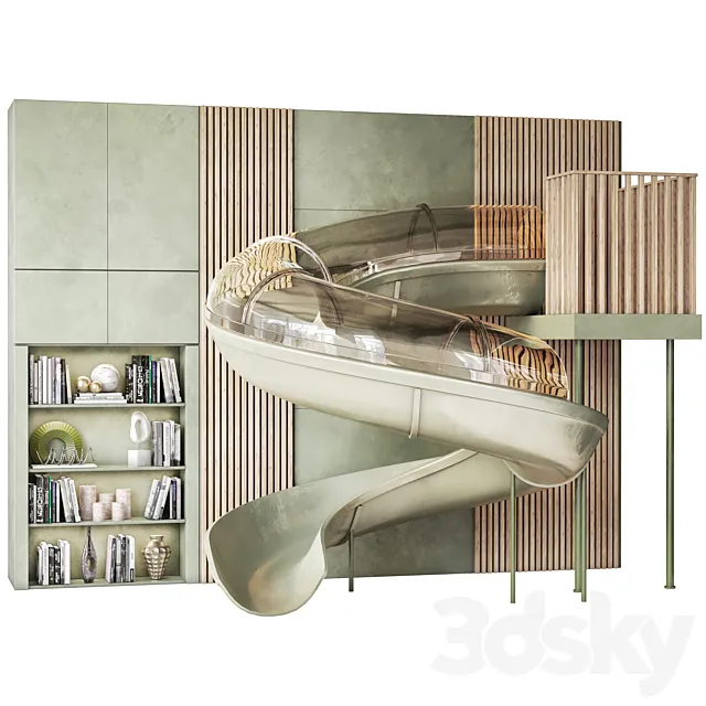 Children’s wall with slide and decor 3ds Max