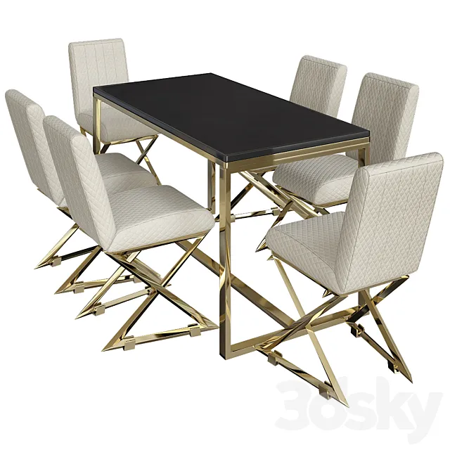 China Gold Mirror Stainless Steel Dining Table 3DSMax File