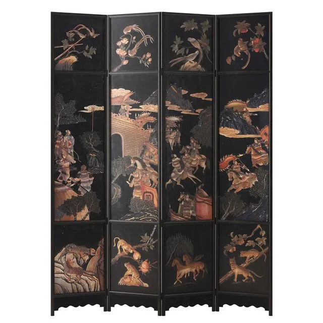 Chinese Four-Panel Lacquered Coromandel Panel Screen 3dsMax Model