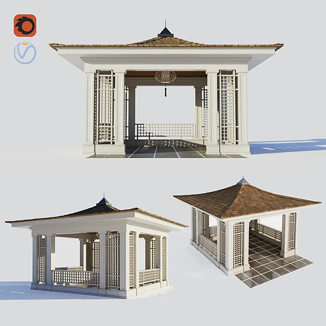 Chinese style wooden gazebo 3ds Max