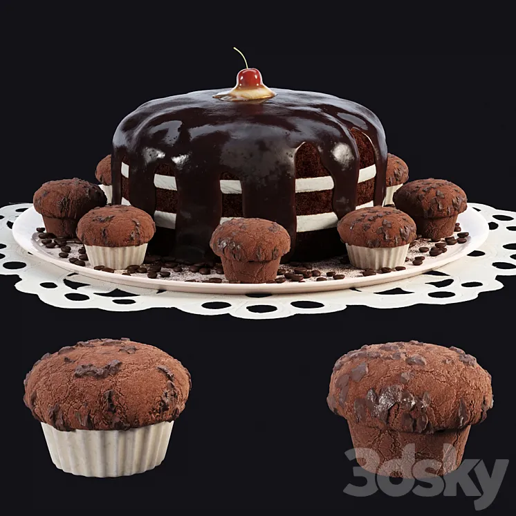 Chocolate cake and muffins 3DS Max