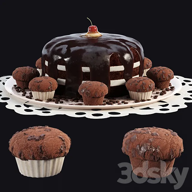 Chocolate cake and muffins 3DSMax File
