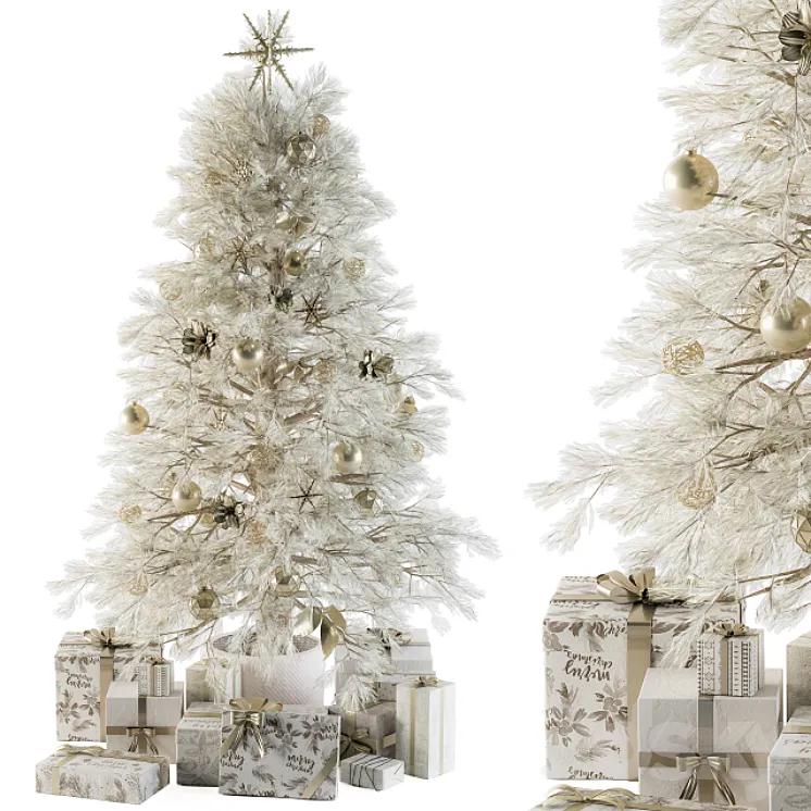 Christmas Decoration 01 – Christmas White Tree with Gift 3DS Max
