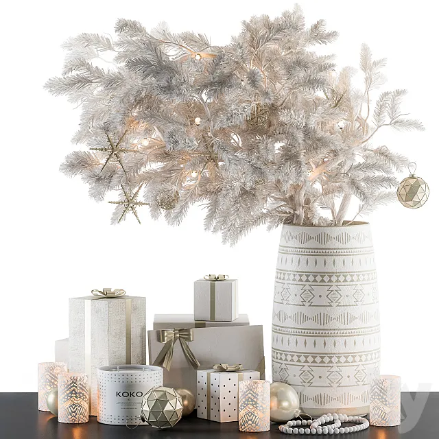Christmas Decoration 08 – Christmas White Bouquet with Gift 3DSMax File