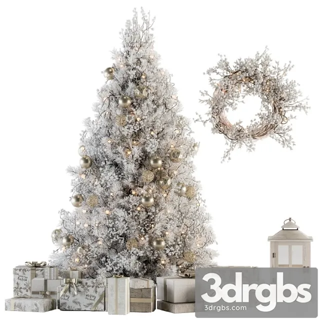 Christmas Decoration 14 Christmas White and Gold Tree With Gift 3dsmax Download