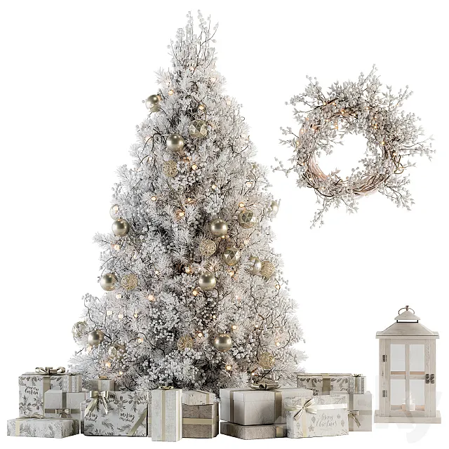 Christmas Decoration 14 – Christmas White and Gold Tree with Gift 3DS Max Model