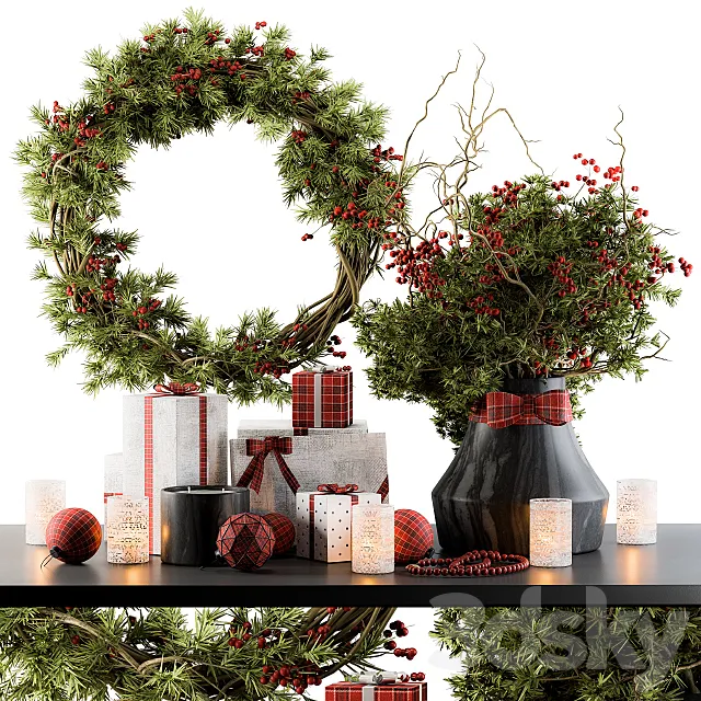 Christmas Decoration 16 – Christmas Green Bouquet with Gift 3DS Max Model