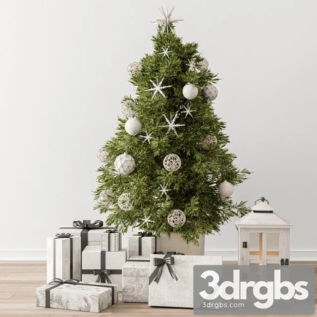Christmas Decoration 23 Christmas White and Green Tree with Gift 3dsmax Download