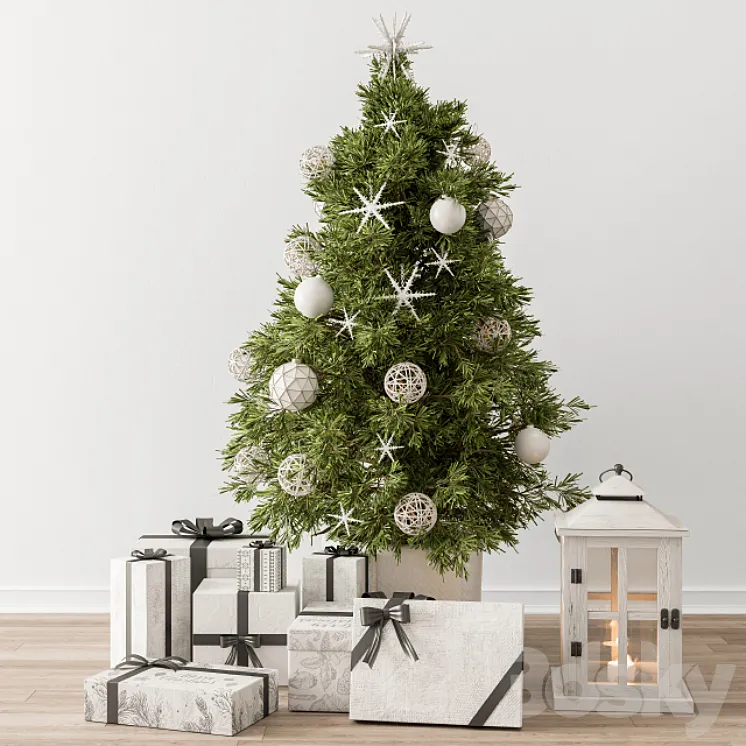 Christmas Decoration 23 – Christmas White and Green Tree with Gift 3DS Max