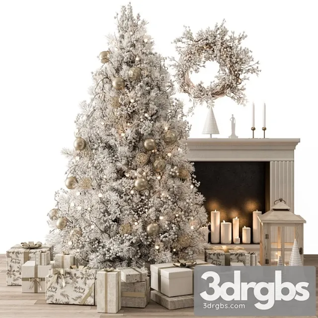 Christmas Decoration 26 Christmas Gold and White Tree with Gift 3dsmax Download