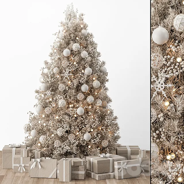 Christmas Decoration 34 – Christmas White and Cream Tree with Gift 3DS Max Model