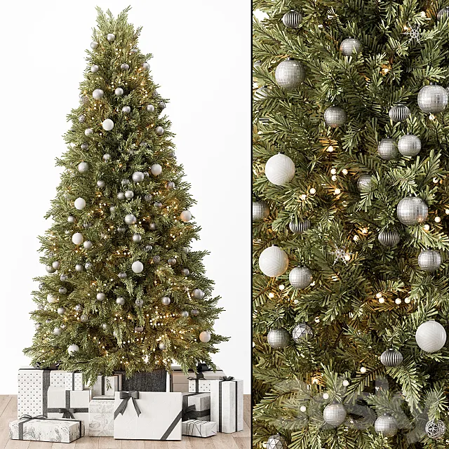 Christmas Decoration 36 – Christmas Silver and Green Tree with Gift 3DS Max Model