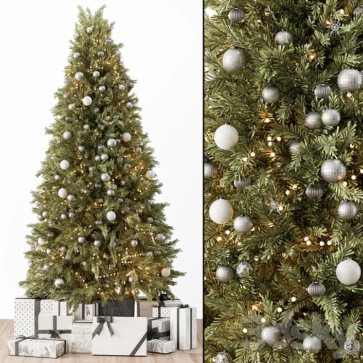 Christmas Decoration 36 – Christmas Silver and Green Tree with Gift 3DS Max Model