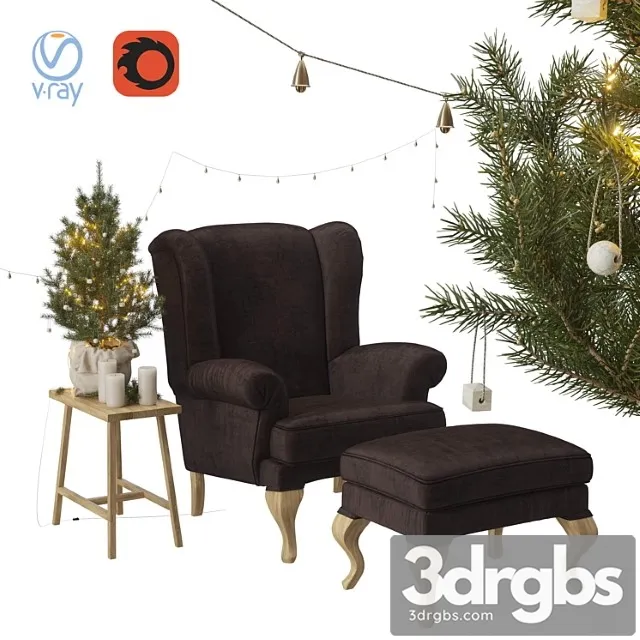 Christmas set spruce with chair and ottoman hoffner 3dsmax Download