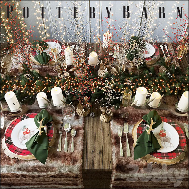 Christmas table setting Pottery Barn 3DS Max