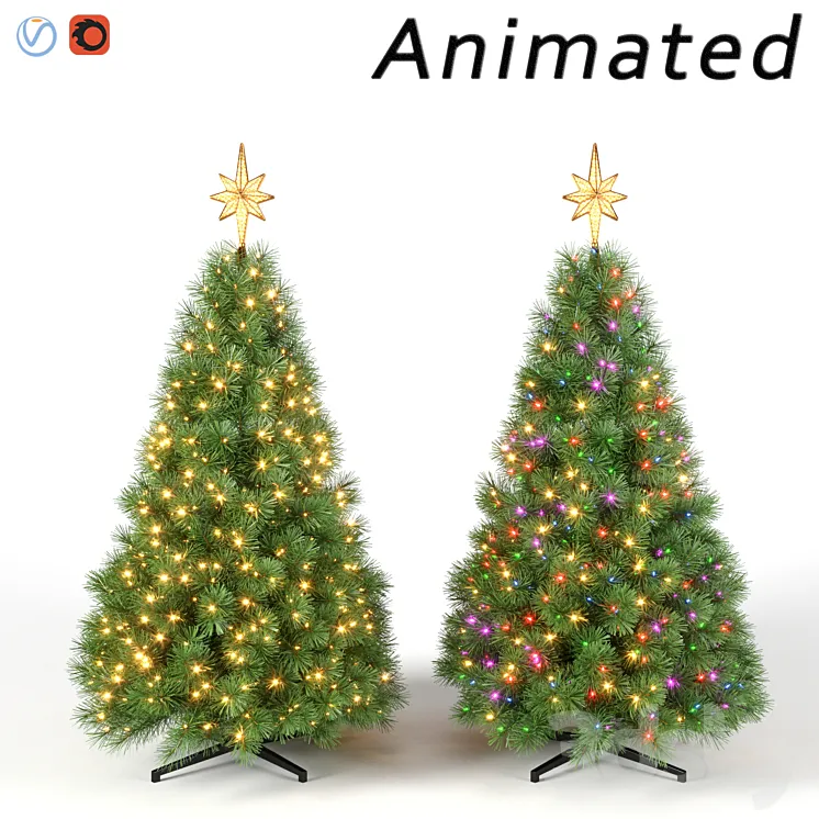 Christmas tree with animated lights Set 2 3DS Max