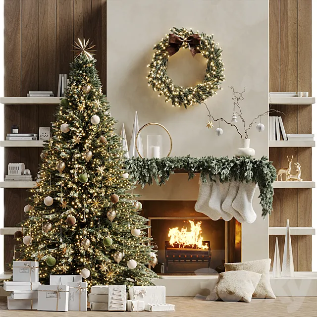 Christmas tree with fireplace 5 3dsMax Model