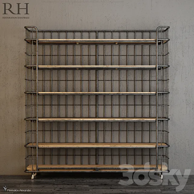 Circa 1900 Caged Baker’s Rack Wide Single Shelving 3DS Max Model