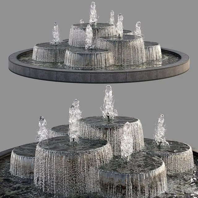 Circular Pond with Fountains 3dsMax Model