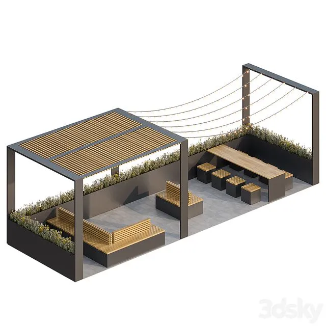 City parklet with garland 3dsMax Model