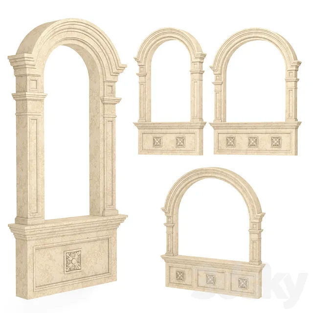 Classic arched window frames 4 sizes 3ds Max