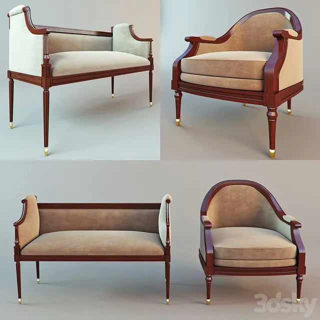 Classic armchair and stool 3dsMax Model
