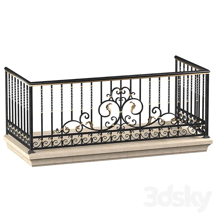 Classic balcony with wrought iron railing.Modern balcony Forged Fence 3DS Max Model