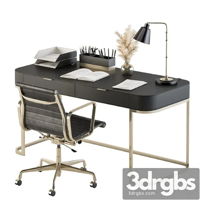 Classic Black and Gold Work Desk Office Set 181 3dsmax Download