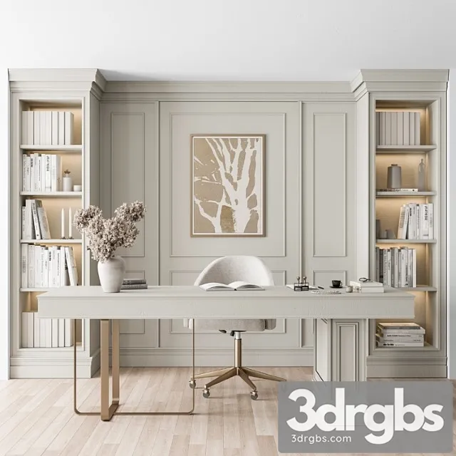Classic Boss Desk and Library Set Office Furniture 277 3dsmax Download