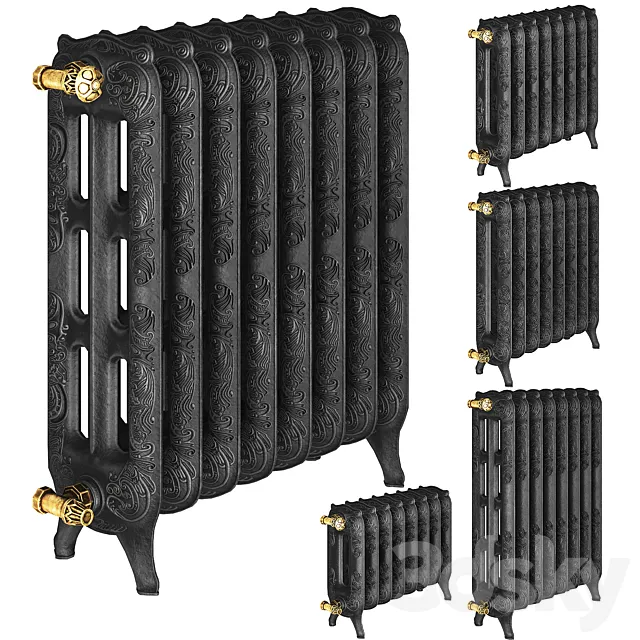 Classic Cast Iron Radiator Black Low-poly 3ds Max