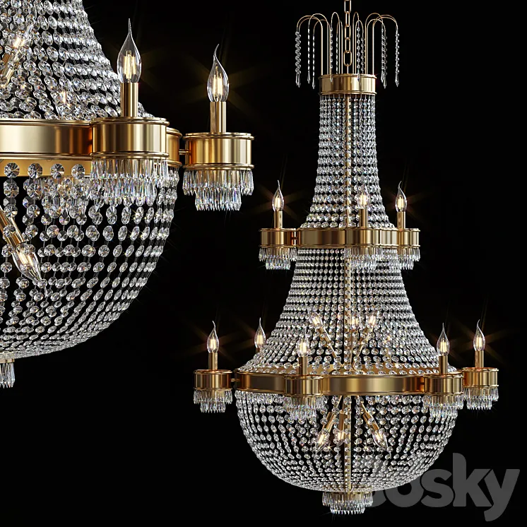 Classic crystal chandelier Brass 29 3DS Max Model
